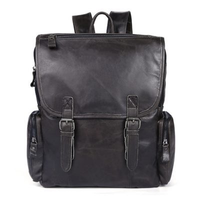 Black Casual Leather Backpack