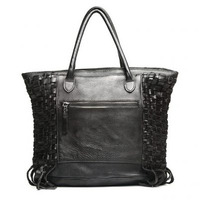 Black Vegetable Tanned Leather Handbag