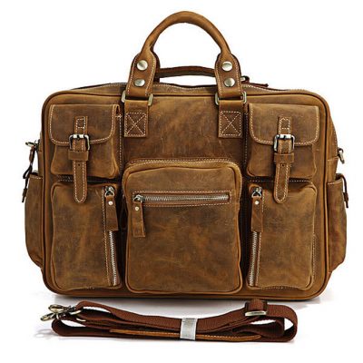 Casual leather briefcases-Brown color