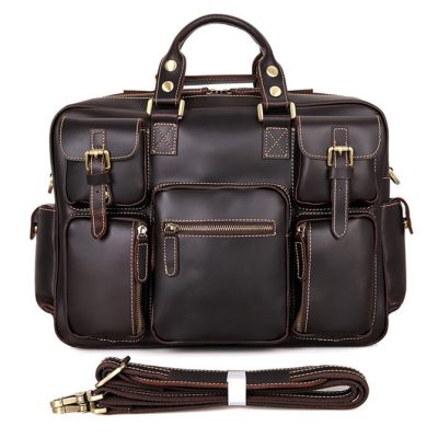 Casual leather briefcases-Chocolate color