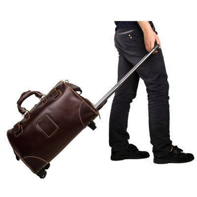 Classic Leather Travel Trolley Bag Weekend Bag