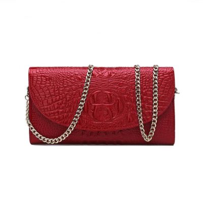 Crocodile Embossed Leather Crossbody Clutch