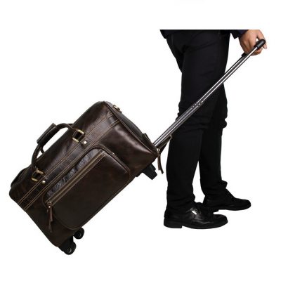 Leather Trolley Duffle Travel Bag