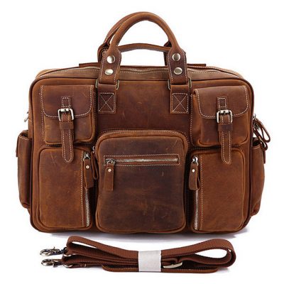 Men's casual leather briefcases-Red brown color