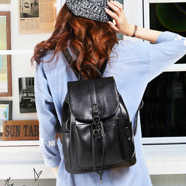 classic black leather backpack