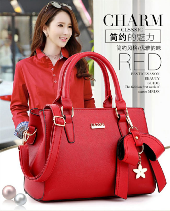 red dress collocation leather bag