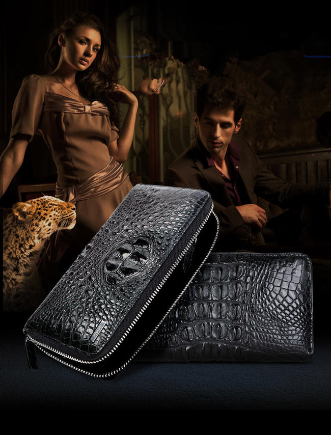 crocodile head leather wallet