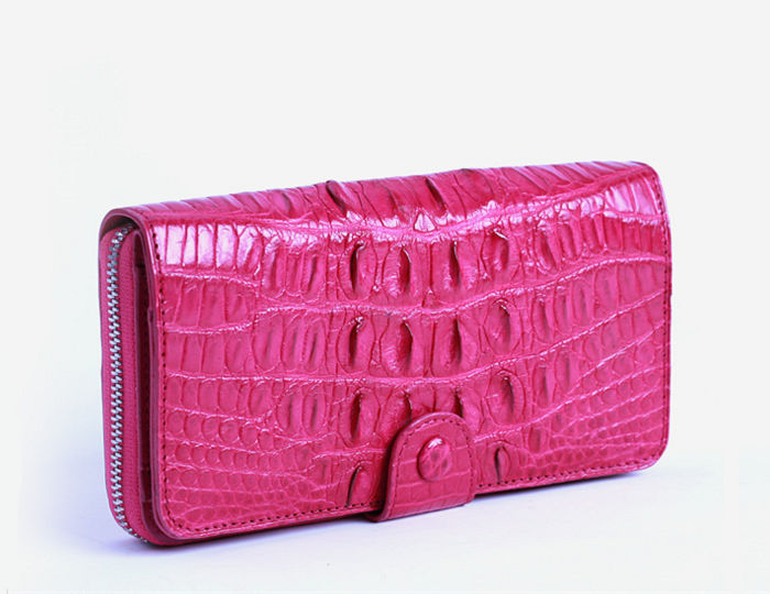 peach color crocodile wallet