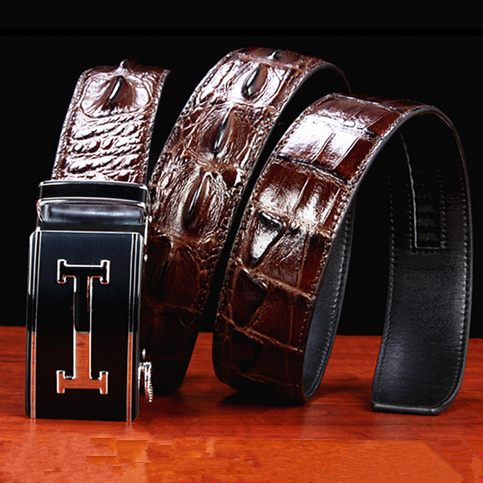 Crocodile Leather Belt for Blue Pants