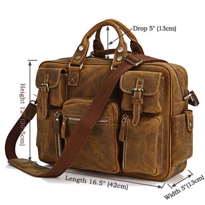 Casual Leather Briefcases Laptop Bag Brown Color