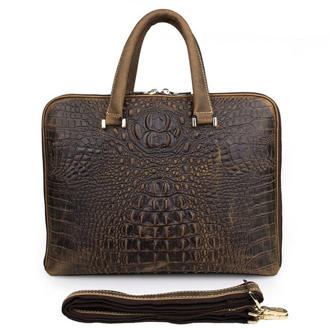 Crocodile Embossed Leather Bag / Laptop Bag