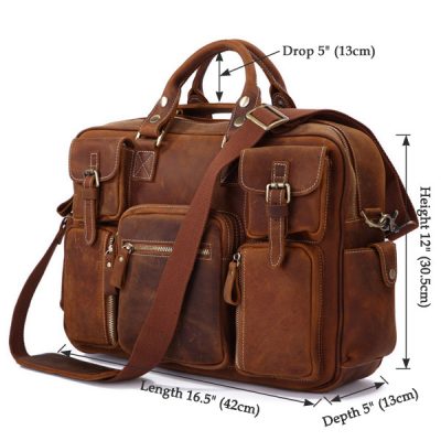 Handmade Vintage Leather Briefcase Travel Bag-Size