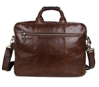 Leather Messenger Laptop Bag-Back