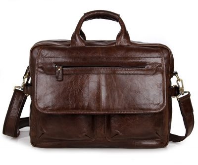 Leather Messenger Laptop Bag-Front