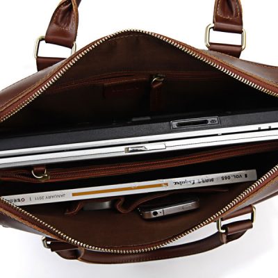 Unisex Classic Leather Briefcase-Inside