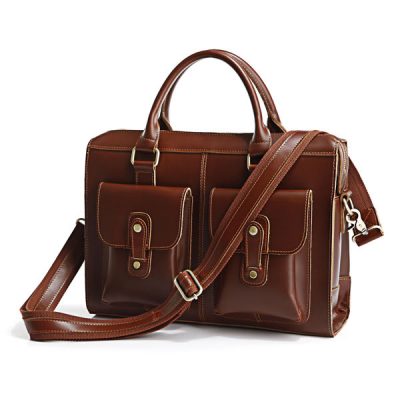 Unisex Classic Leather Briefcase-Side