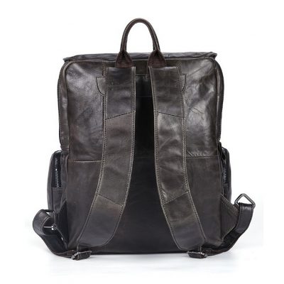 Black Casual Leather Backpack-Back