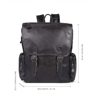 Black Casual Leather Backpack-Size
