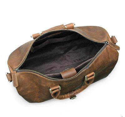 Brown Leather Duffle Bag weekend Bag-Inside