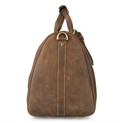 Brown Leather Duffle Bag weekend Bag-Side