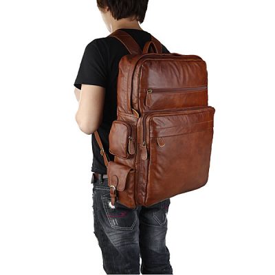 Casual Leather Travel Backpack-Front