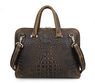 Crocodile Embossed Leather Bag-Back