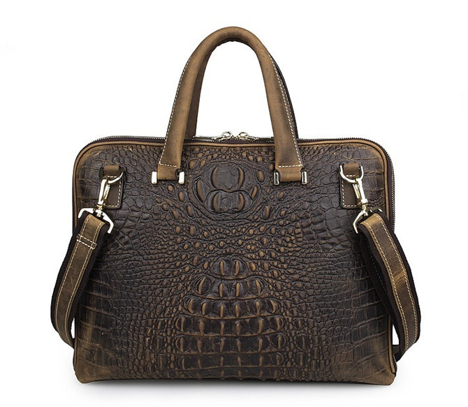 Crocodile Embossed Leather Bag / Laptop Bag