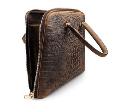 Crocodile Embossed Leather Bag-left Side