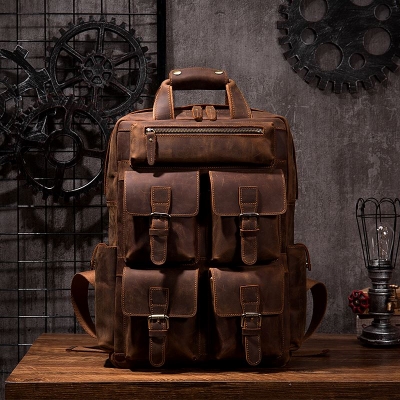 Fashion Outdoor Leather Backpack-Brown