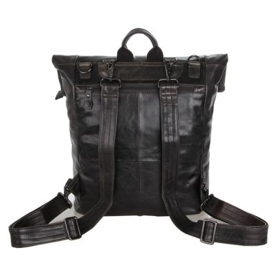 Men's Leather Roll Top Backpack-Back