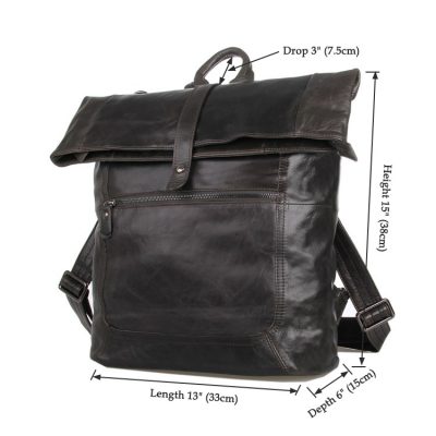 Men's Leather Roll Top Backpack-Size