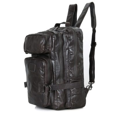 Men's Outdoor Camping Leather Backpack Travel Bag-left