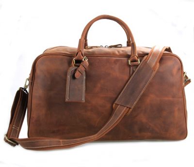 Unisex Leather Duffle Bag Travel Bag-Front