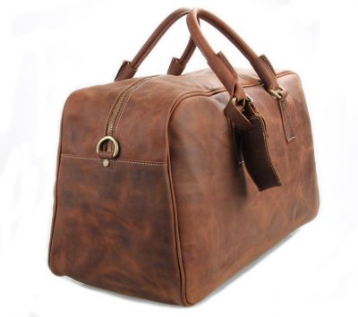 Unisex Leather Duffle Bag Travel Bag-Side