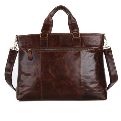 Vintage Leather Crossbody Laptop Bag-Back