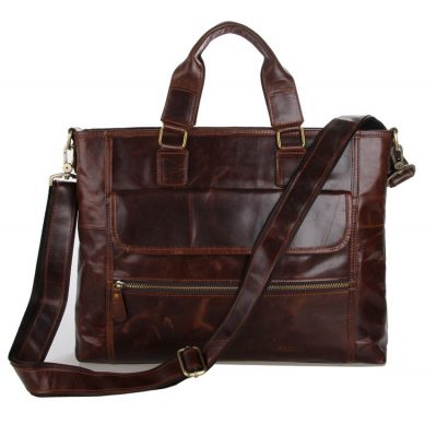 Vintage Leather Crossbody Laptop Bag-Front