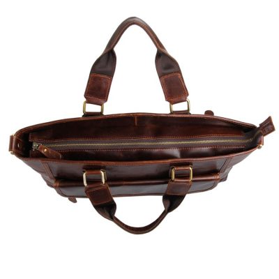 Vintage Leather Crossbody Laptop Bag-Top