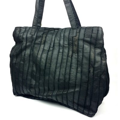 Black Mosaic Leather Handbag-Side