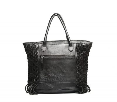 Black Vegetable Tanned Leather Handbag-Back