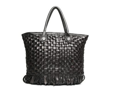 Black Vegetable Tanned Leather Handbag-Front