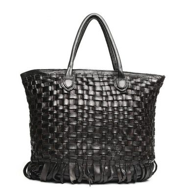 Black Vegetable Tanned Leather Handbag-Front