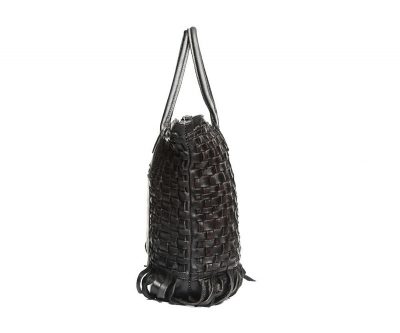 Black Vegetable Tanned Leather Handbag-Left
