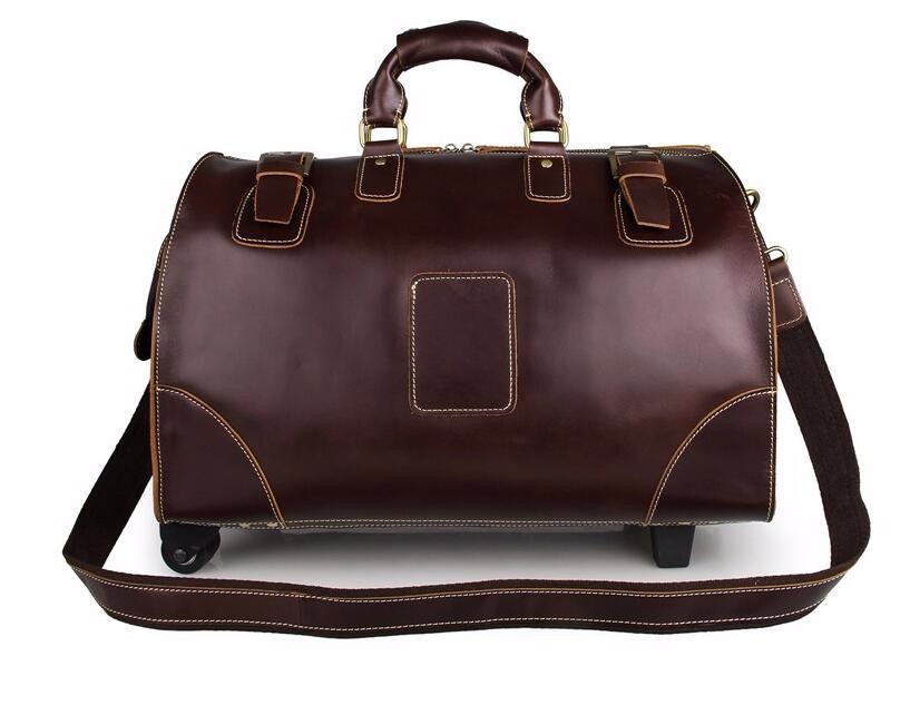 Classic Leather Travel Trolley Bag Weekend Bag