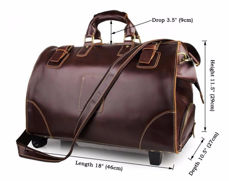 Classic Leather Travel Trolley Bag Weekend Bag