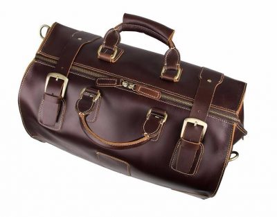 Classic Leather Travel Trolley Bag-Top details