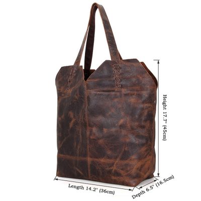 Designer Vintage Handmade Leather Tote Bag-Size