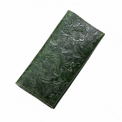 Embossed Flowers Long Leather Clutch Leather Purse