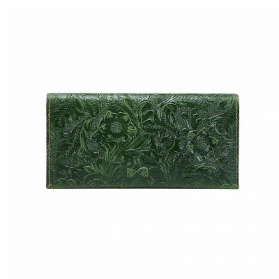 Embossed Flowers Long Leather Clutch Leather Purse-Front