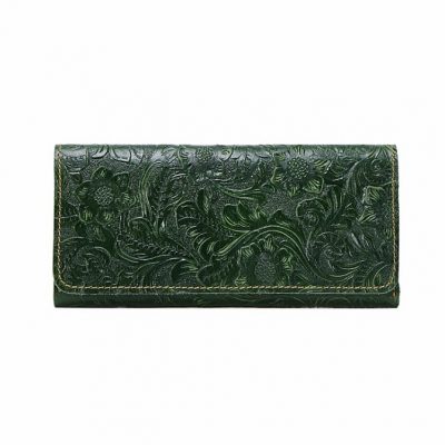 Embossed Flowers Long Leather Purse Clutch-Front