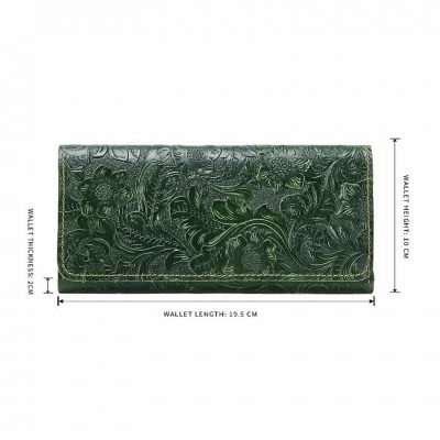 Embossed Flowers Long Leather Purse Clutch-Size